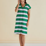 Zena T-Shirt Dress - Navy/Green Stripe
