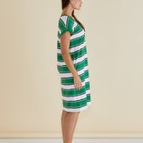 Zena T-Shirt Dress - Navy/Green Stripe