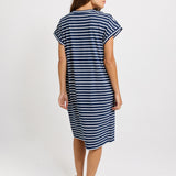 Zena Cotton T-Shirt Dress - Navy Stripe