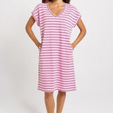 Zena T-Shirt Dress - Pink/Chocolate Stripe | Betty Basics