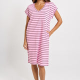 Zena T-Shirt Dress - Pink/Chocolate Stripe | Betty Basics