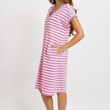 Zena T-Shirt Dress - Pink/Chocolate Stripe | Betty Basics