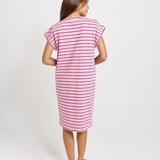 Zena Cotton T-Shirt Dress - Pink/Chocolate Stripe