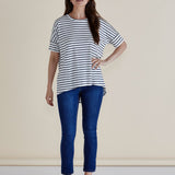 Relax Bamboo Tee - White/Navy Stripe