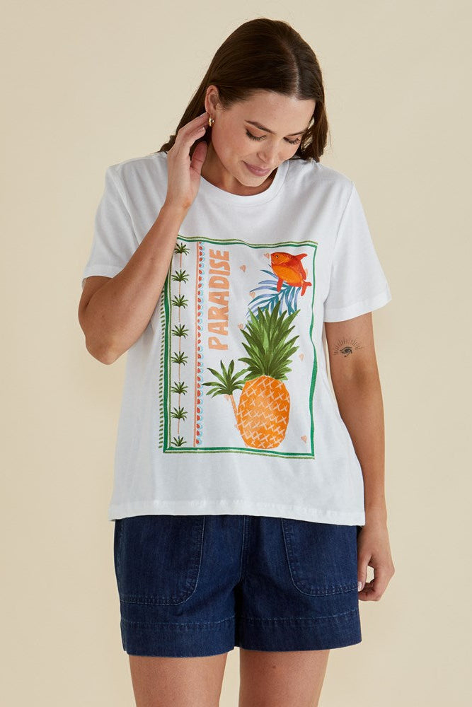 Ellia Crew Tee - Paradise Beach Print