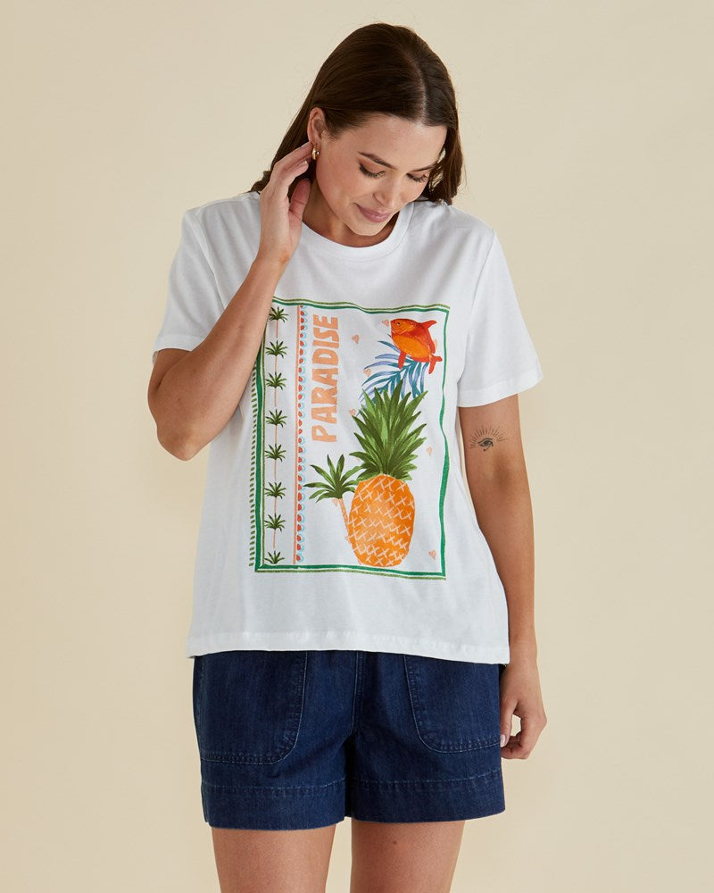 Ellia Crew Tee - Paradise Beach Print