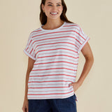 Shirley Short Sleeve Tee - Grapefruit Stripe