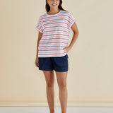 Shirley Short Sleeve Tee - Grapefruit Stripe