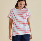 Shirley Short Sleeve Tee - Grapefruit Stripe