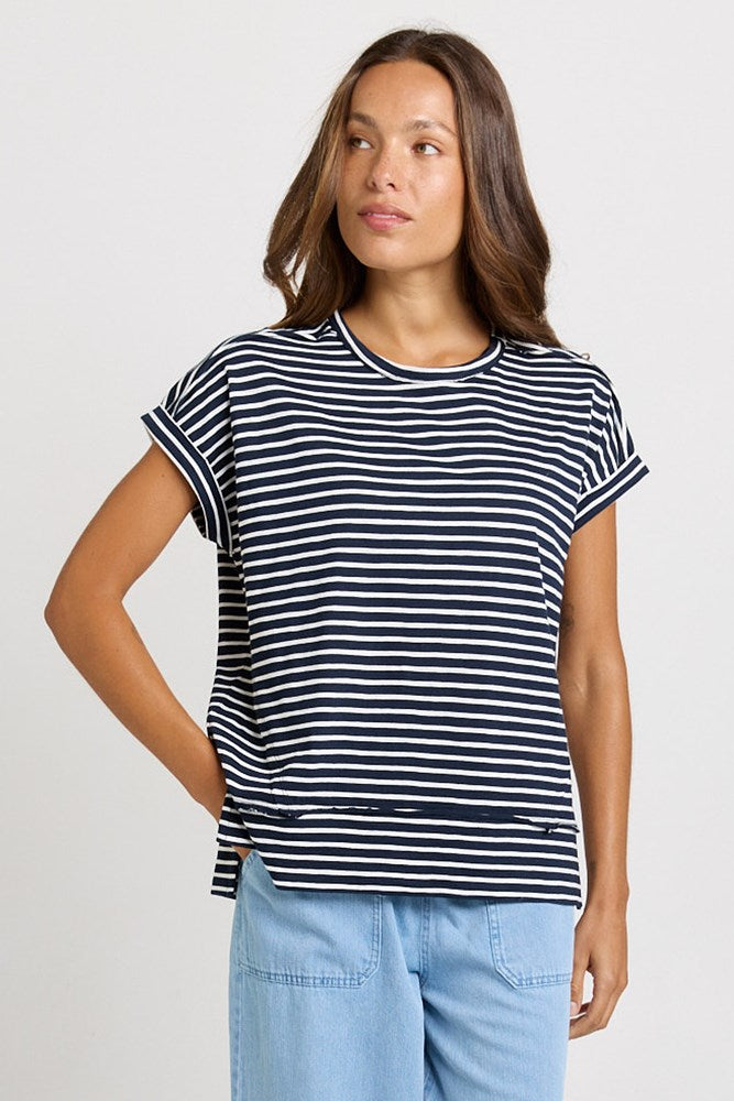 Shirley Short Sleeve Tee - Navy Stripe | Betty Basics