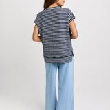 Shirley Cotton Slub Tee - Navy Stripe