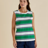 Jordyn Tank - Navy/Green Stripe