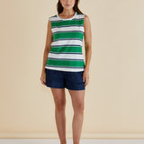 Jordyn Tank - Navy/Green Stripe