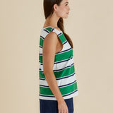 Jordyn Tank - Navy/Green Stripe