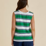 Jordyn Tank - Navy/Green Stripe