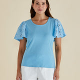 Lottie Embroidered Tee - Baby Blue