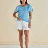 Lottie Embroidered Tee - Baby Blue