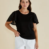 Lottie Embroidered Tee - Black