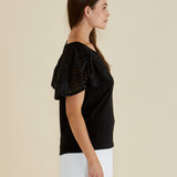 Lottie Embroidered Tee - Black