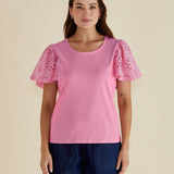 Lottie Embroidered Tee - Pink