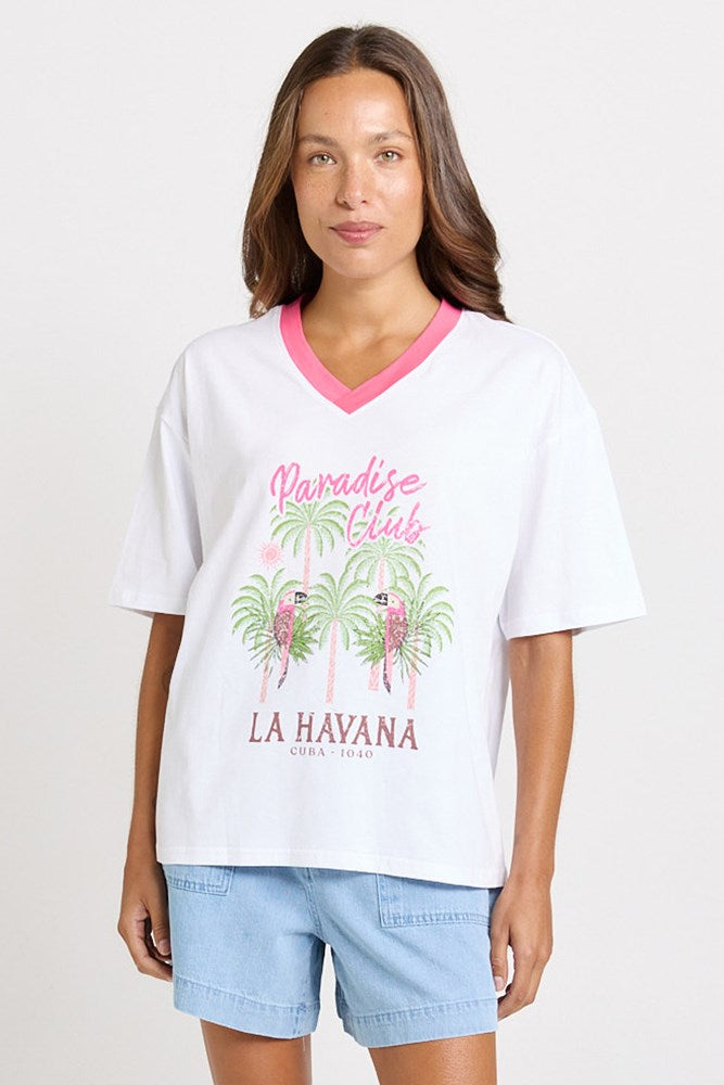 V-Neck Boxy Tee - Paradise Club Print | Betty Basics