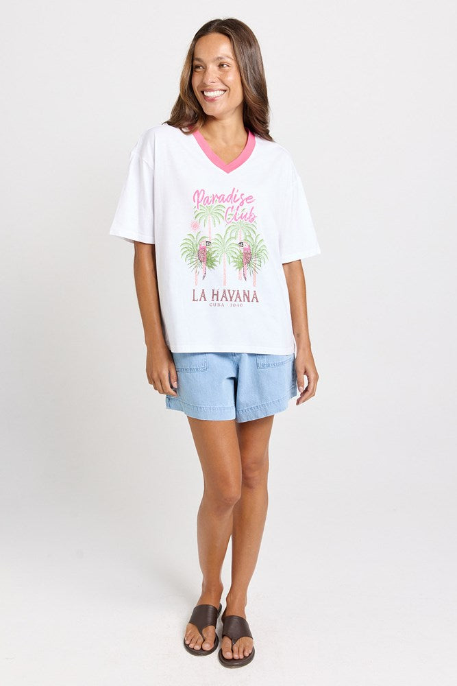 V-Neck Boxy Tee - Paradise Club Print | Betty Basics