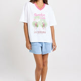 V-Neck Boxy Tee - Paradise Club Print | Betty Basics