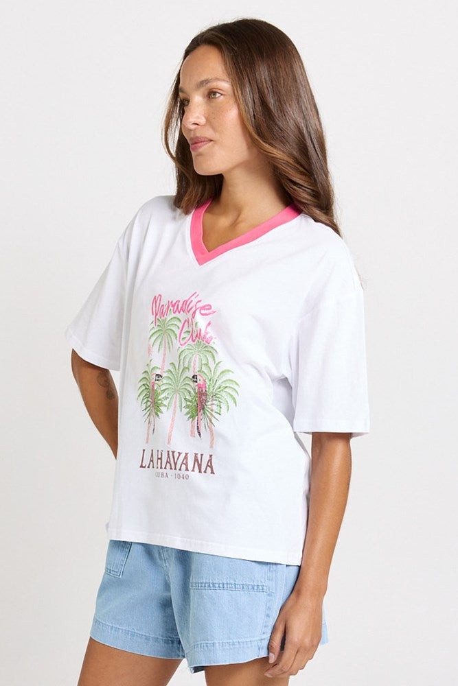 V-Neck Boxy Tee - Paradise Club Print | Betty Basics