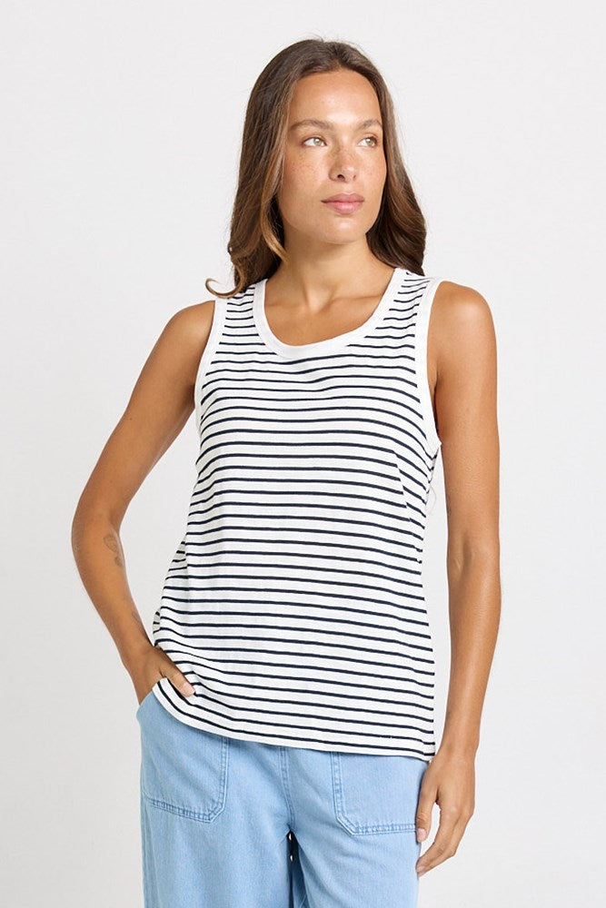 Rory Slub Tank - White/Navy Stripe | Betty Basics