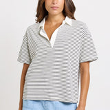 Freddy Polo Top - White/Navy Stripe | Betty Basics