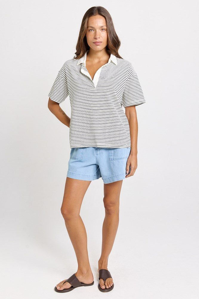 Freddy Polo Top - White/Navy Stripe | Betty Basics
