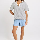 Freddy Polo Top - White/Navy Stripe | Betty Basics