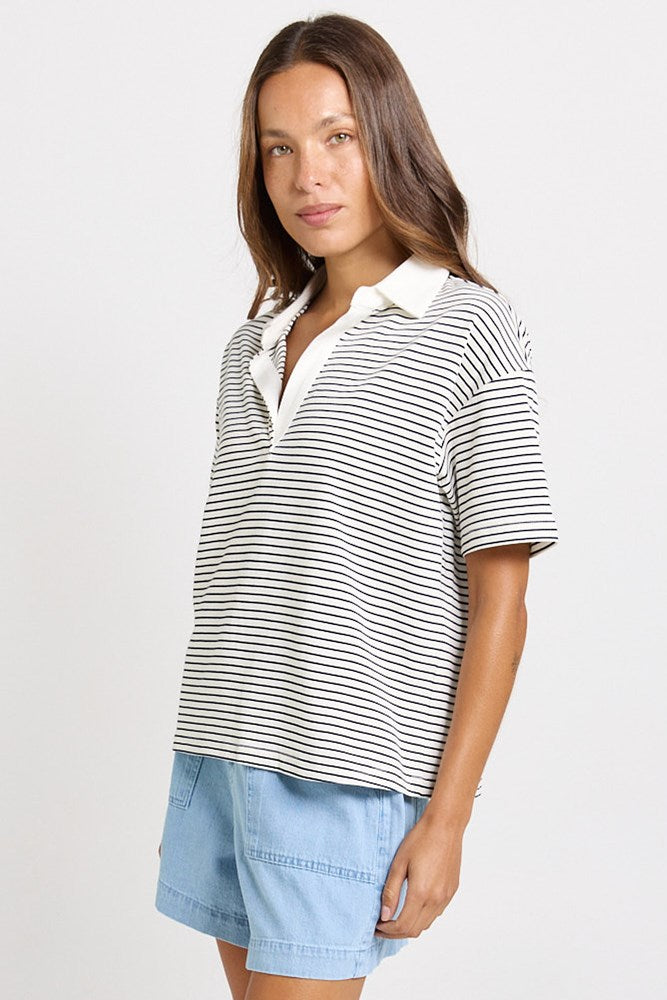 Freddy Polo Top - White/Navy Stripe | Betty Basics