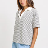 Freddy Polo Top - White/Navy Stripe | Betty Basics