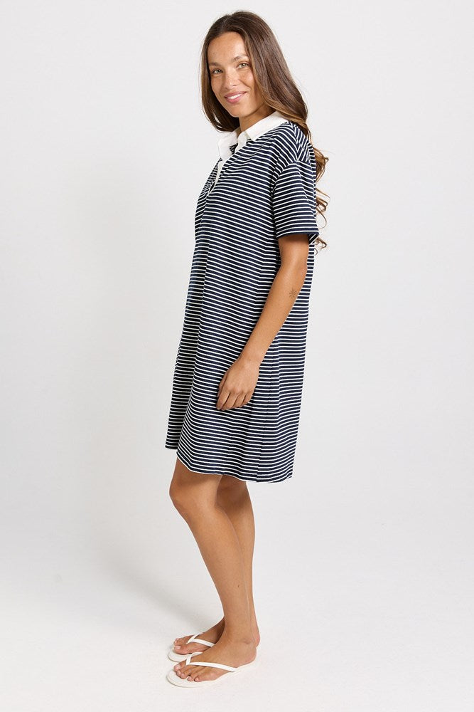 Freddy Polo Dress - Navy/White Stripe | Betty Basics