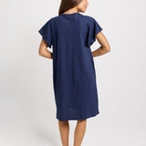 Celene Frill Sleeve T-Shirt Dress - Navy