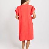 Celene Frill Sleeve T-Shirt Dress - Red