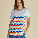 Hailey Short Sleeve Tee - Rainbow Wavy Stripe