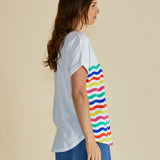 Hailey Short Sleeve Tee - Rainbow Wavy Stripe