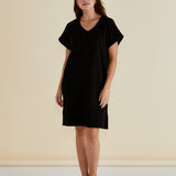 Elise V-Neck Rib Dress - Black