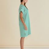 Elise V-Neck Rib Dress - Green Stripe