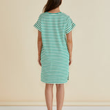 Elise V-Neck Rib Dress - Green Stripe