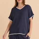 Clara Tee - Petrol/White