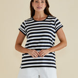 Caia Crew Tee - Blue/Black Stripe