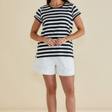 Caia Crew Tee - Blue/Black Stripe