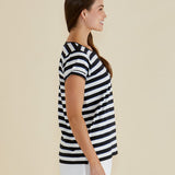 Caia Crew Tee - Blue/Black Stripe