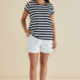 Caia Crew Tee - Blue/Black Stripe