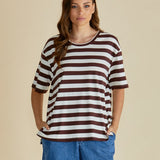 Relax Boxy Tee - Brown Stripe
