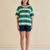 Relax Boxy Tee - Navy/Green Stripe