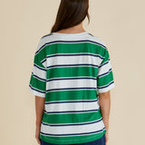 Relax Boxy Tee - Navy/Green Stripe
